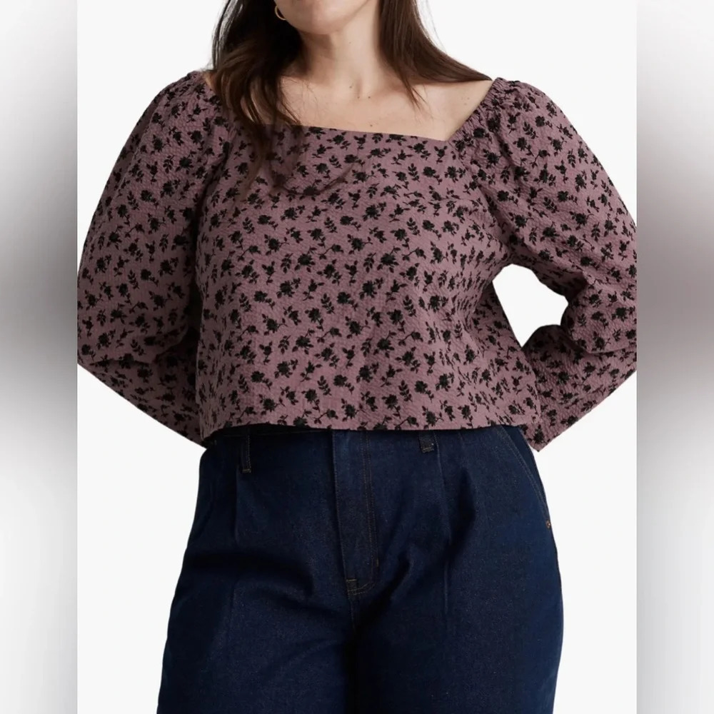 Madewell | Marilyn Seersucker Square-Neck Top in Fig (L) - Picture 3 of 7